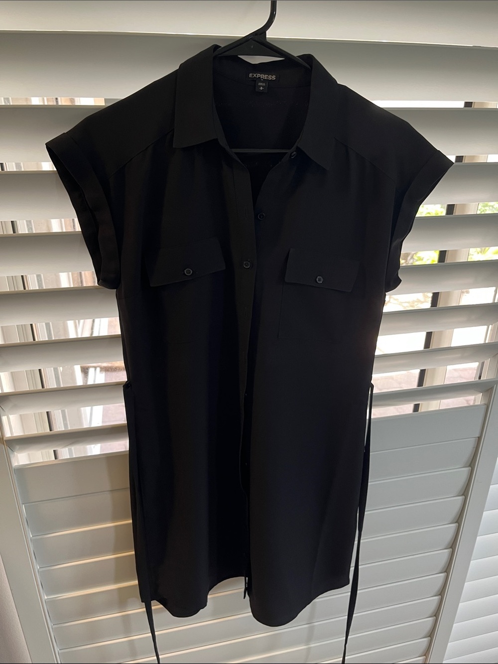 Express Black Button-Front Sleeveless Shirt Dress with Tie Sides